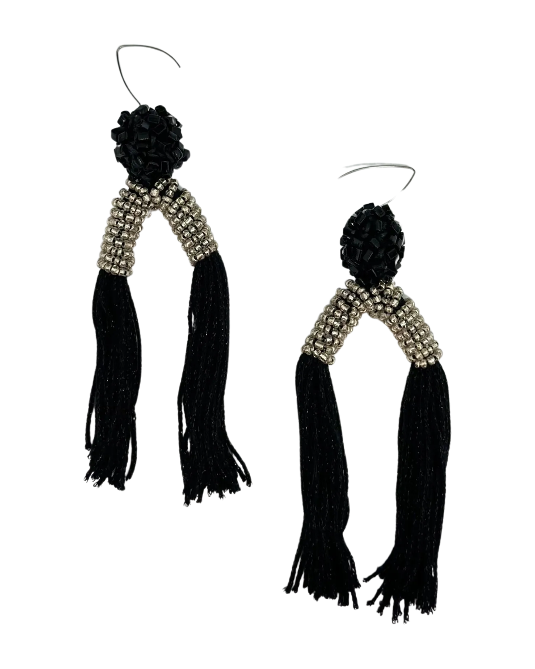 Kleopatra Giannpoulou, silver bead earrings, two pieces, front