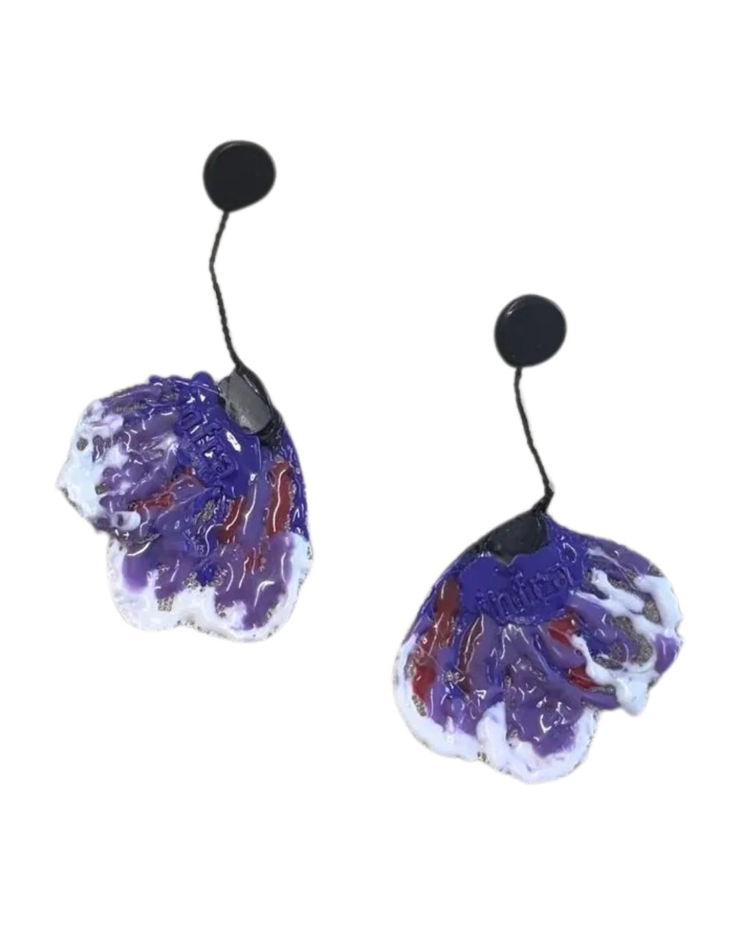 Infra earrings, two pieces, front,purple moth