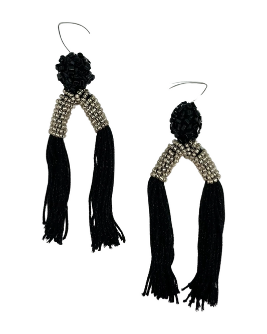 Kleopatra Giannpoulou, silver bead earrings, two pieces, front