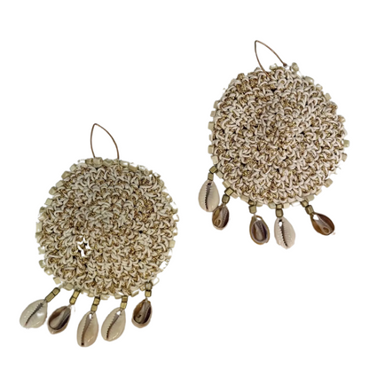 Kleopatra Giannopoulou shell earrings, two pieces, front,beige